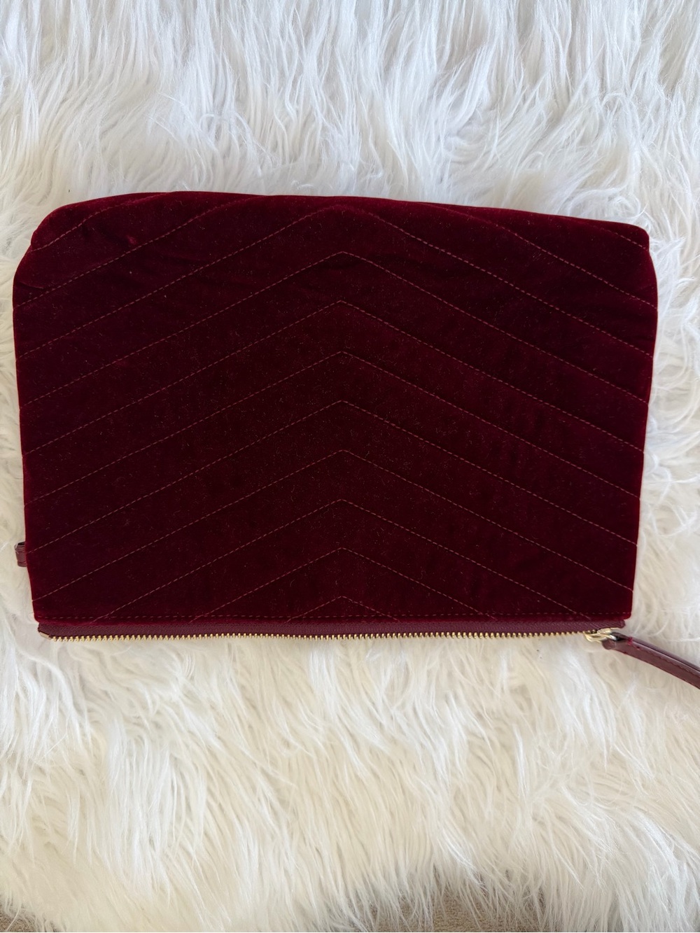 Velvet Quilted Zip Clutch - Burgundy
